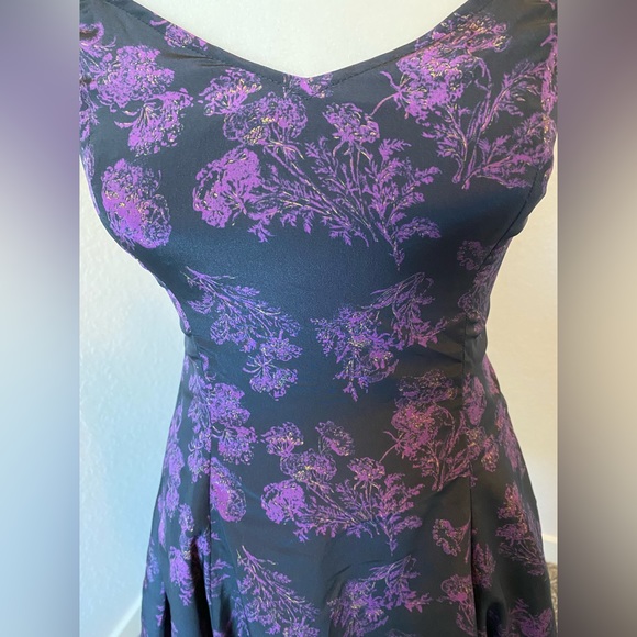 Vintage Goth Black and Purple Floral Mini Dress - Picture 3 of 5